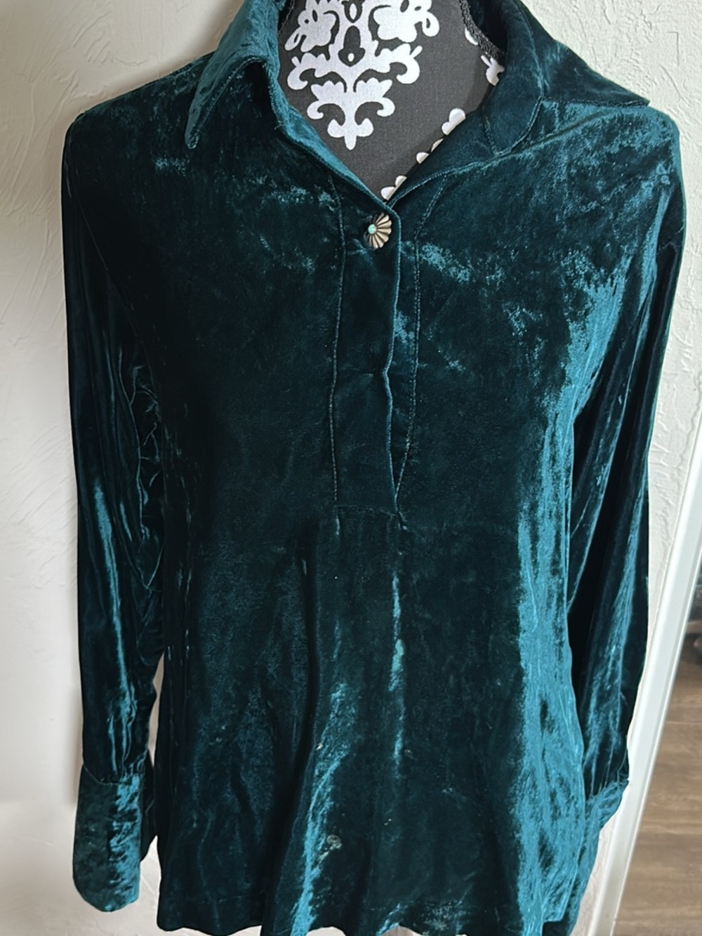 Double d Ranch Small  Velvet Long-Sleeve Top - Deep Teal
